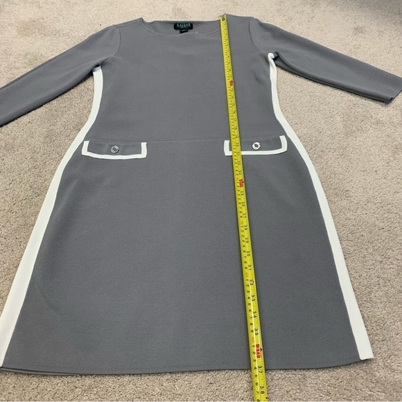 Lauren Ralph Lauren gray ivory white knit bodycon midi dress Sz 10 NWT - Picture 12 of 14